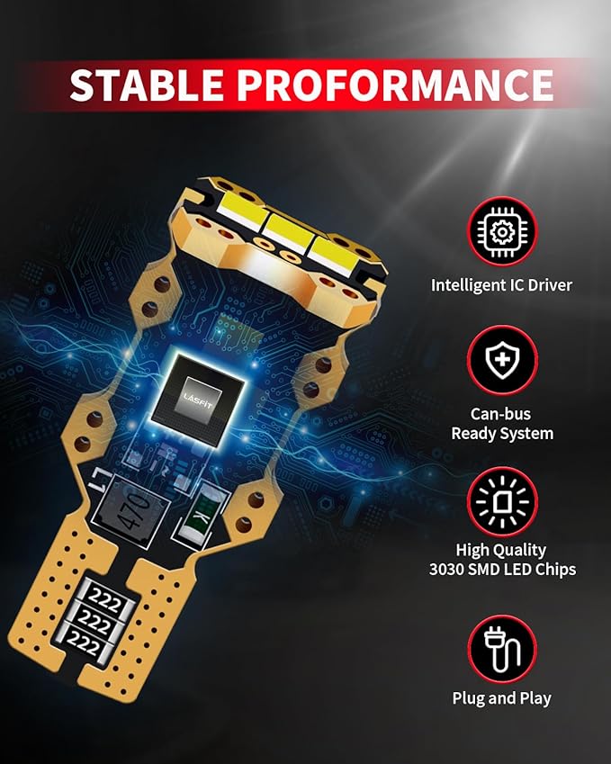 LASFIT 921 LED Bulb Reverse Light, 906 W16W 912 T15 LED, Non-polarity, 6000K White Bright Canbus Error Free, Back Up Light Replacement Cargo Lights for Car/Trunk, Pack of 2