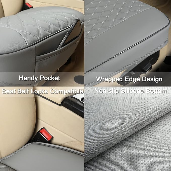 Black Panther PU Car Seat Cover, Front Seat Protector Compatible with 90% Vehicles,Embroidery,Anti-Slip & Full Wrapping Bottom W55cm*D54cm(21.65''*21.26'')(1Piece,Gray)