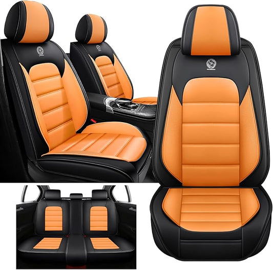 5 Seat Covers Fit for Acura ILX 2013-2022, Waterproof Premium Leather Automotive Accessories Seat Protectors Seat Cushions Wear-Resistant Car Seat Covers（Black&Orange,Full Set）