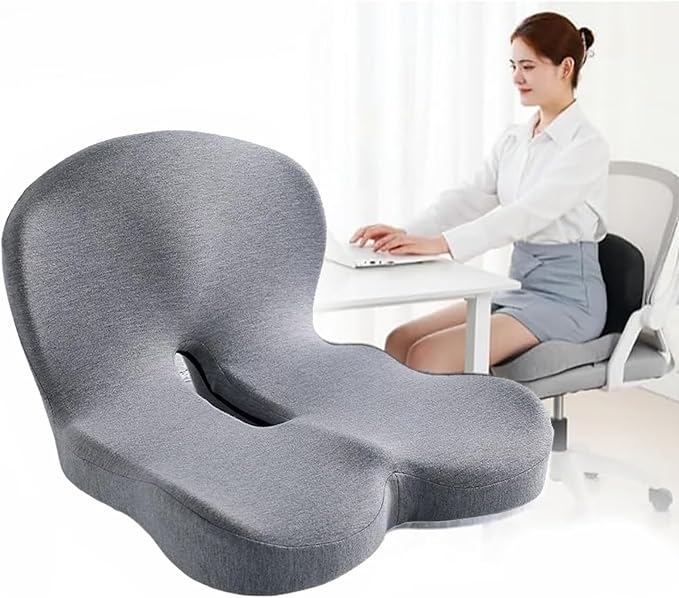 Orthopedic Cushion for Office Chair and Car, Memory Foam Seat Cushion with Lumbar Support Pillow, Instant Relieve Pressure on Back, Hips, Tailbone, Improves Sitting Posture (1, Light Gray)