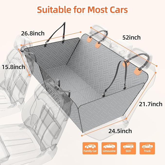 Back Seat Extender for Dogs,Hard Bottom Car Seat Cover for Dogs with Mesh Window,Waterproof Backseat Pet Cover Hard Bottom-Dog Car Seat Cover for Back Seat Dog Hammock for Car/SUV (L-Grey)
