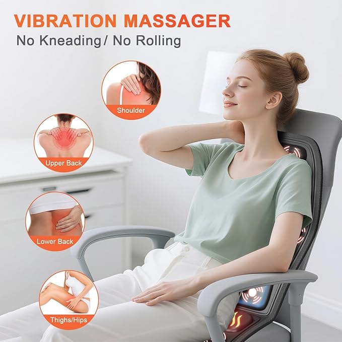 Back Massager for Chair, Massage Seat Cushion with Heat, Lumbar Traction, 8 Vibrating Motors Massager Chair Pad for Full Body Pain Relief, and Home Use