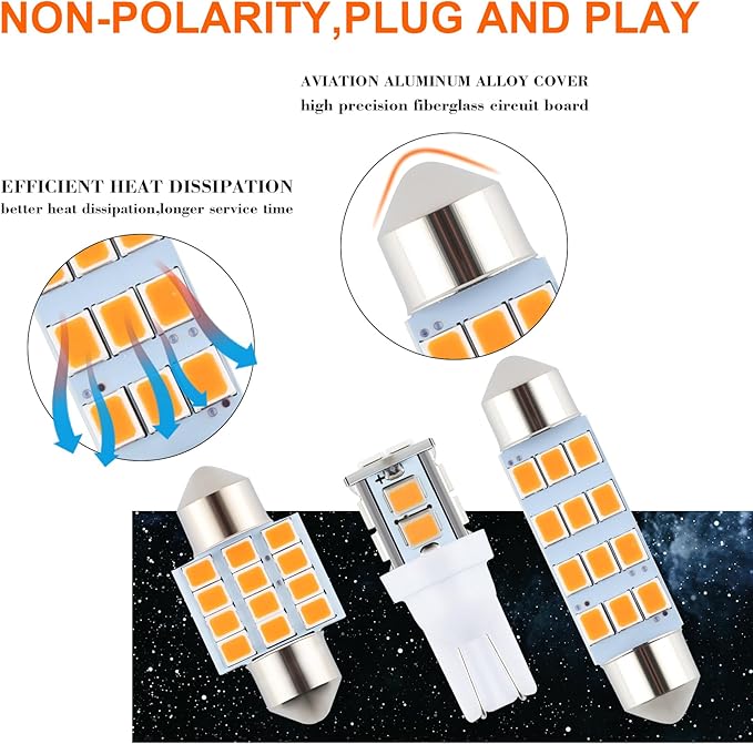 24 Pieces Dome Light LED Car Interior Bulb Kit Set 194 T10 DE3175 578 31mm 42mm Bulbs Interior Replacement Lights for Car Map License Plate Door Side Marker Cornering Trunk Light - Amber