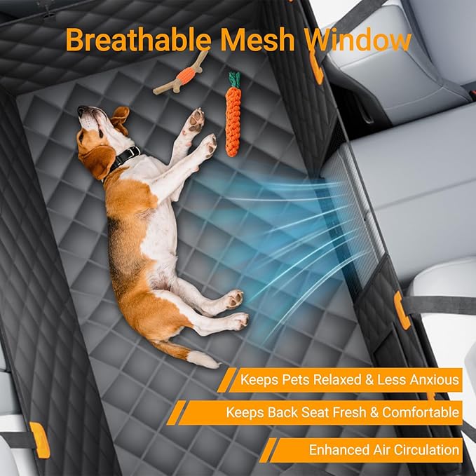 Backseat Cover for Pets, Hard Bottom Car Seat Cover for Dogs, Waterproof, Scratch-Resistant, Non-Slip, Soft-Touch Material, Dog Hammock for Car with Mesh Window for Cars, Trucks, and SUVs