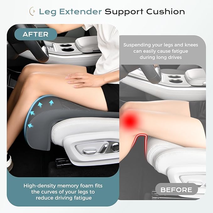 Coverado Car Seat Leg Support, Waterproof Leg Extender Cushion for Driver Seats, Leather Leg Rest Cushion for Long Driving, Universal Car Seat Cushions Fit for Most Vehicles (Gray)