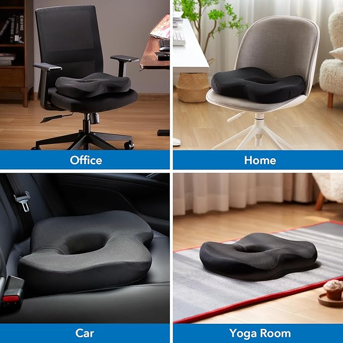 Mount-It! Office Seat Cushion, Premium Lumbar Support, Memory Foam, Gel Filling, Ergonomic Comfort Chair, Use in Car, at Desk, Home, Back, Hip Sciatica Cushions - Washable Cover in Black…