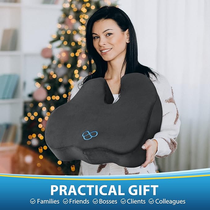 BlissTrends Seat Cushion,5.2in Thick Memory Foam Cushions for Office Chair, Car Seat, Airplane, Relieving Pressure Tailbone Sciatica Back Pain for Long Sitting Office Workers, Car Drivers Grey