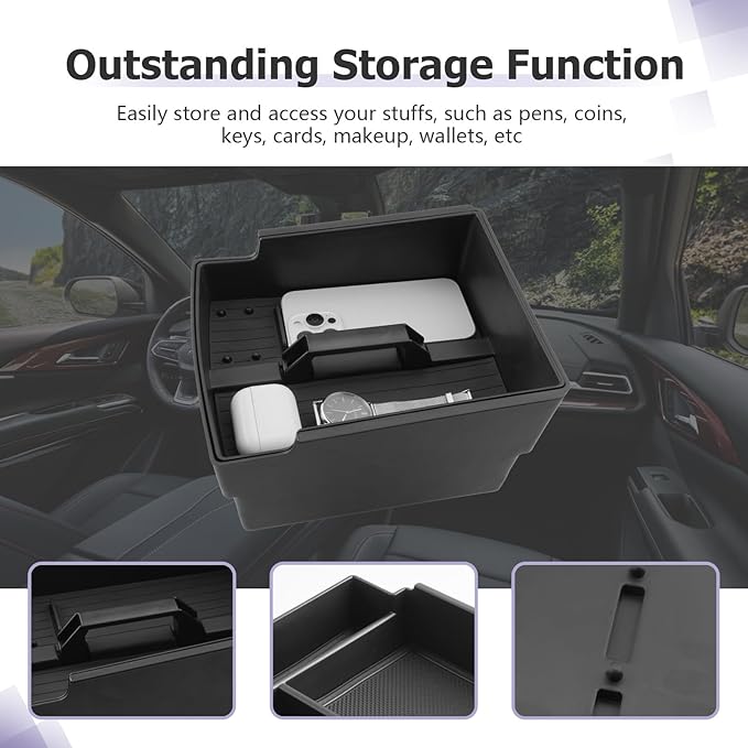 LUWU Center Console Organizer Tray Compatible with 2024 2025 2026 Chevrolet Traverse & 2024 2025 2026 GMC Acadia Accessories Armrest Console Organizer Armrest Organizer Insert Tray Black 2-Pack