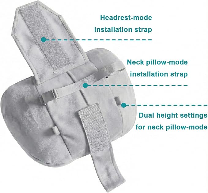 2PCS Car Pillow for Car Neck Pillow for Driving Seat Lumbar Support Soft Cushion with Extra Filling Accessories Back Support for Travel Nap and Trips Sleeping (Grey, Head and Lumbar)