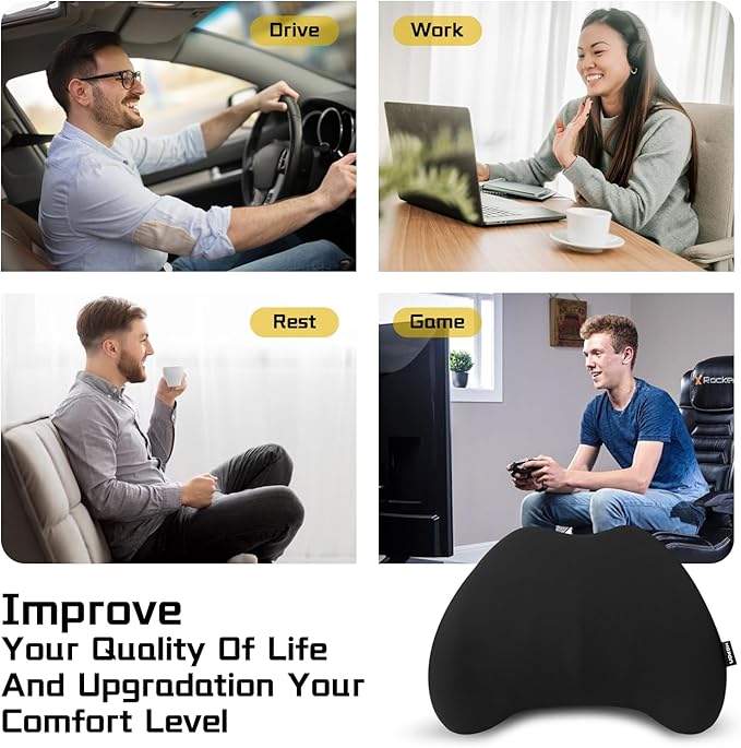 HOPON 2025 Upgrade Lumbar Support Pillow for Most Cars SUV,Waist Pillow with Breathable Fabric,Soft Pillow for Relieving Stiffness Sedan Home Office Black,1 Pack - Black