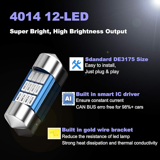 XINYANG 2PCS DE3175 Festoon LED Car Bulb 31mm 1.22in Canbus No Error LED Light Bulb Extremely Bright 12SMD 4014 Chipsets DE3021 LED Lamp for License Plate Dome Map Door Courtesy Lights,Blue