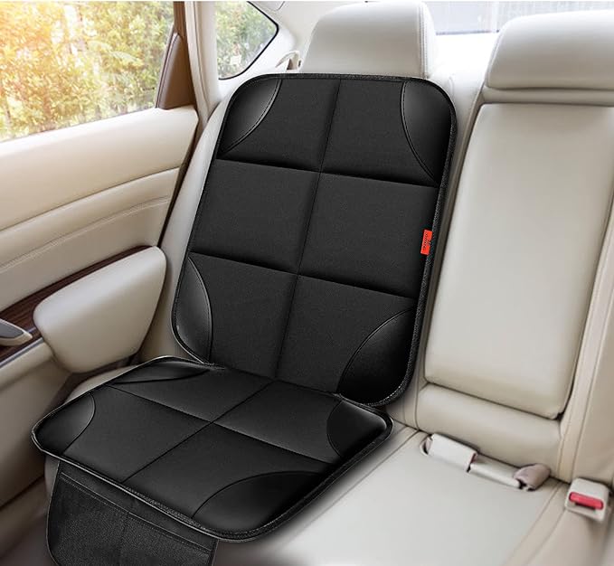 Car Seat Protector 1 Pack Car Seat Cushion Mat Thickest Padding,Waterproof 600D Fabric Car Seat Covers for Non-Slip Backing Mesh Pockets for Baby and Pet (Black, 1 Pc)