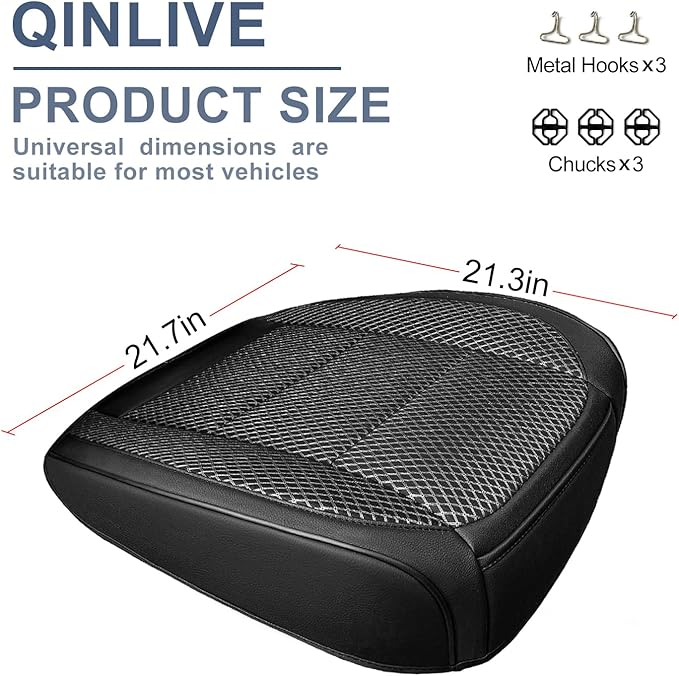 1 Pack Black Ventilated Cool Bottom Car Seat Cover, 3D Air Mesh Breathable Front Leather Car Seat Protectors, Universal Fit Automotive Comfortable Seat Cushion with Storage Pocket for Car Truck SUV