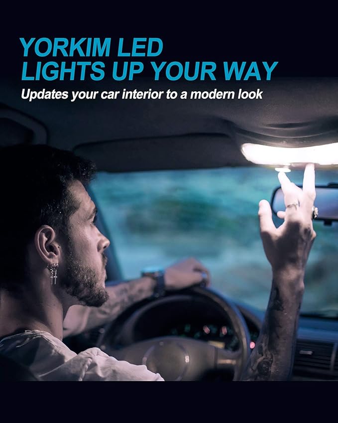 Yorkim 194 LED Bulbs White 6000k Super Bright 5th Generation, T10 168 LED Bulb for Car Interior Dome Map Door Courtesy License Plate Lights W5W 2825, Pack of 10