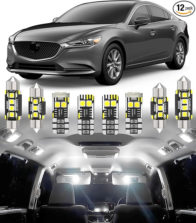 BMT xms Car Interior LED Light Replacement for Mazda 6 GH GJ GL 2009-2020,6000K Super Bright Interior Light Bulbs Package, 12pcs
