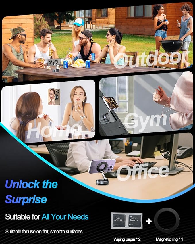 2026 Upgraded Vacuum Magnetic Car Phone Holder for Your Car [120LBS Ultra Suction Cup & 3000gf Magnet] 780° Adjustable Foldable Cell Phone Mount for Magsafe Dashboard Car Bracket for iPhone & Android