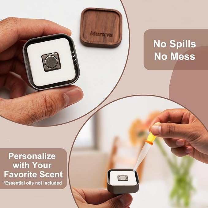 Car Diffuser, Walnut Wood & Zinc Alloy with Magnetic Closure, Refillable DIY Scent Personalization, Elegant Car Air Freshener Vent Clip for Drivers (Essential Oils Sold Separately)