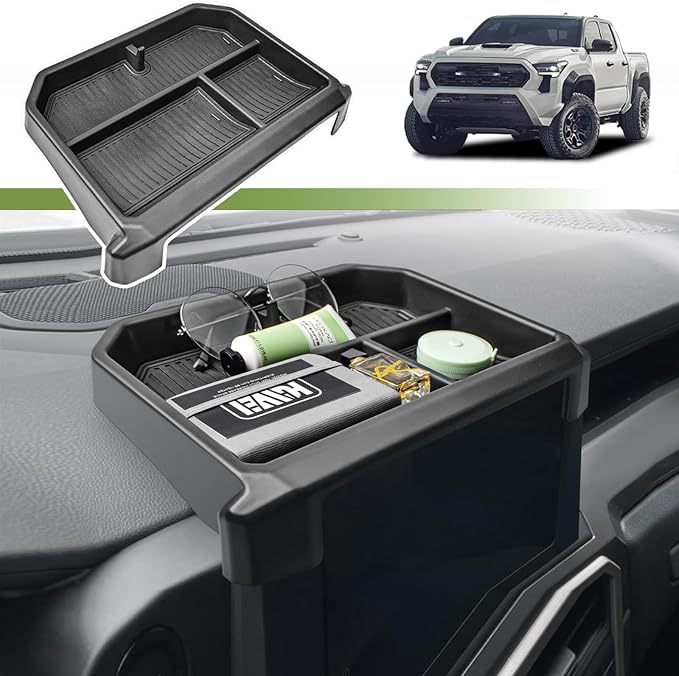 Center Console Screen Dash Organizer Compatible with 2024-2026 Toyota Tacoma & 2025-2026 4Runner Interior Accessories w/ 8-inch Dashboard Storage Box Behind Screen Insert Tray Mount Holder Black