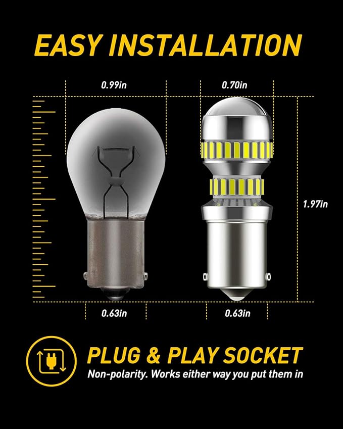 AUXITO 1156 LED Bulb White Super Bright 7506 BA15S P21W LED Light Replacement with Projector for Backup Reverse Tail Brake DRL Turn Signal Parking Light, Pack of 2