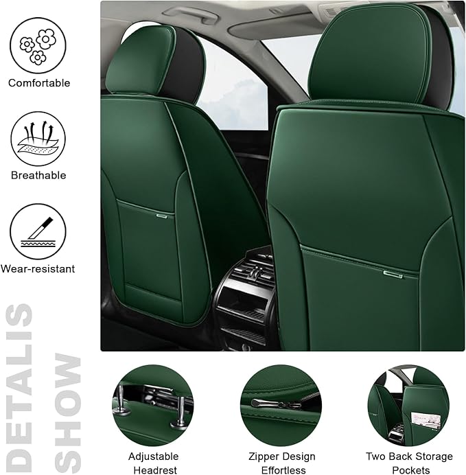 5 Seat Covers for Chrysler Pacifica 2004-2026 Breathable Car Seat Covers,Anti-Slip Waterproof Car Seat Protectors with Airbag,Automotive Vehicle Cushion with Storage Pockets (Standard,Green)