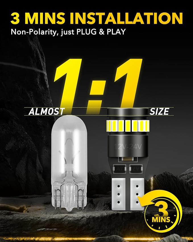 AUXITO 194 LED License Plate Light Canbus Error Free, 6000K White 168 175 2825 T10 W5W LED Bulbs for Car Interior Map Dome Trunk Exterior Parking Lights, Pack of 2