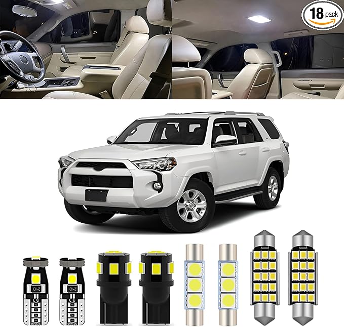 18pcs Super bright White 6000K LED Interior Light Kit for Toyota 4Runner 2010-2013 2014 2015 2016 2017 2018 2019 2020 2021 2022 Interior LED Lighting Kit+License Plate Light, Installation Tool
