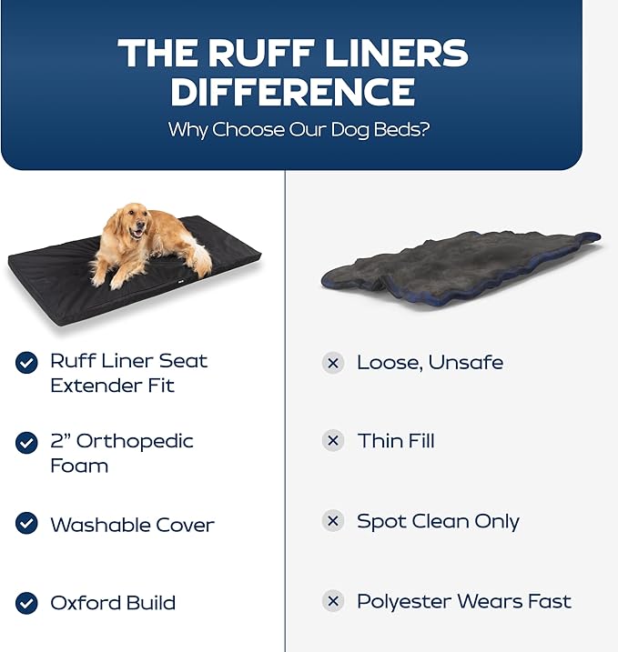 Ruff Liners Truck Back Seat Dog Bed Cushion, Extra Large Black – As Seen on Shark Tank – for Large Seat Extender & XL Floor Cover – Waterproof, Machine-Washable – Backseat Dog Bed with Rebound Foam
