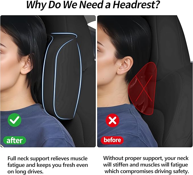 Car Headrest Leather Memory Foam Neck Pillow for Driving with Leather Soft Comfortable Seat Head Pillow Cushion / Car Neck Pillow SUV Sedan Relieving Neck Stiffness Seat Neck Support Pillow Black 2PC
