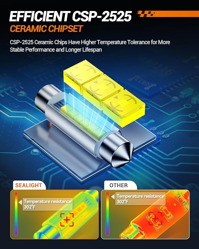 SEALIGHT 578 LED Bulb Super Bright 6500K White 212-2 569 6411 6418 6451 211-2 LED Bulb Interior Car Light 2525 Ceramic Chipset for Map Door License Plate Dome Light Bulb 41mm 42mm(Pack of 4)