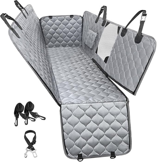 PETICON Dog Car Seat Cover with Mesh Window, 100% Waterproof Pet Seat Cover for Back Seat, Scratchproof Dog Hammock for Cars, Trucks, SUVs, Jeeps (Gray)