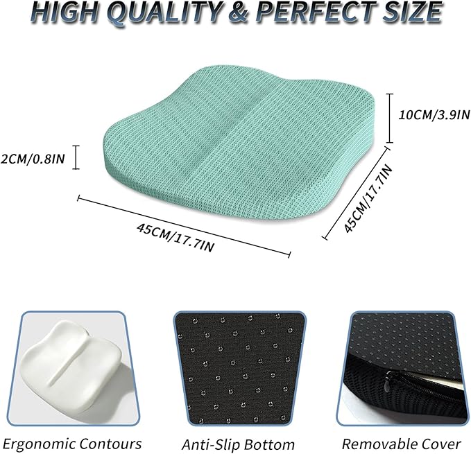 Wedge Car Seat Cushions for Driving, Adult Booster Seat Cushion for Car Truck Driver, Memory Foam Butt Cushion for Office Chair Wheelchair Home, Mesh Turquoise