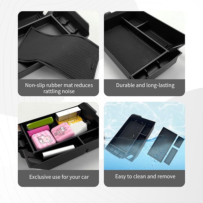 CDEFG Center Console Organizer Tray for 2021-2026 4th Gen Sienna XL40 Interior Accessories ABS Black Material Armrest Insert Secondary Storage Box (Black)