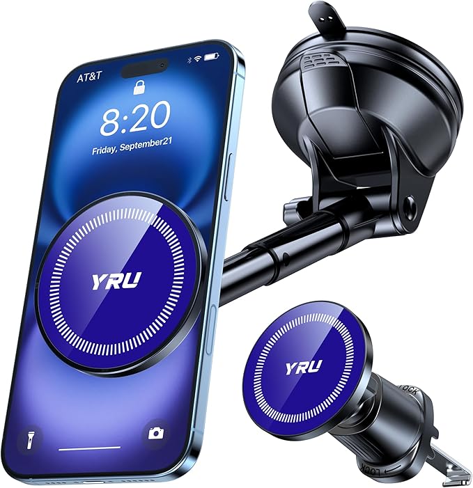 YRU Upgraded Magnetic Phone Holder for Car【Patented & Super Magnet】 for MagSafe Car Mount Dashboard Magnet Phone Holder Windshield Phone Stand for iPhone 17 16 15 14 13 12 Pro Max Samsung, Light Blue