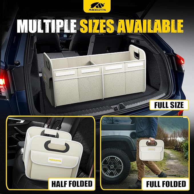 MIKKUPPA Car Trunk Organizer - 70L Collapsible Trunk Organizer for Groceries, Car Storage Organizers for SUV Auto Truck Van with Non Slip Bottom (White)