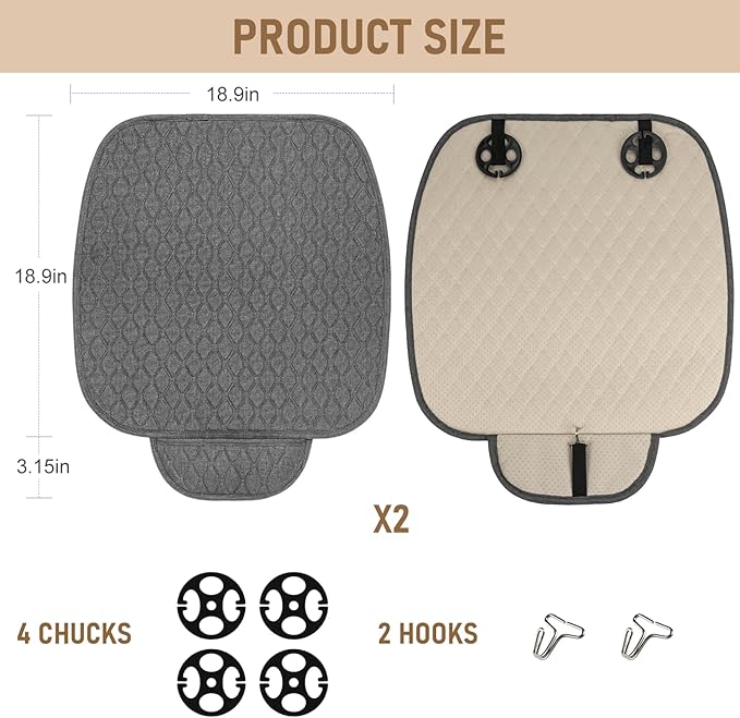 Linen Car Seat Covers for Cars - Non-Slip and Soft, 2 PCS Bottom Seat Cover Protectors with Storage Pocket, Linen Front Seat Covers Used for SUVs, Cars, Sedans (Deep Grey)