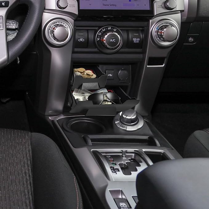 Upgrade 2PCS Console Storage Drawer for Toyota 4Runner 2014-2022 2023 2024 5th Gen, Interior Accessories Dashboard Front Mounted Extra Insert Storage Box Organizer with Anti-Slip Mat