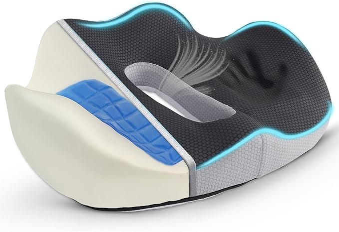 Gel Seat Cushion for Office Chair, Car, or Wheelchair — Orthopedic Memory Foam Pad with Cooling Gel for Tailbone, Sciatica, and Back Pain Relief