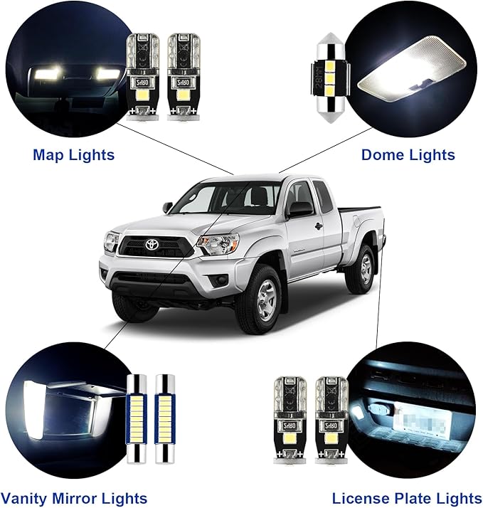 EASY EAGLE Super Bright 6000K White LED Interior Lights Bulbs - for Toyota Tacoma 2016 2017 2018 2019 2020 2021 2022 Accessories - Kit Package Include 9 LED Lights+ Install Tool
