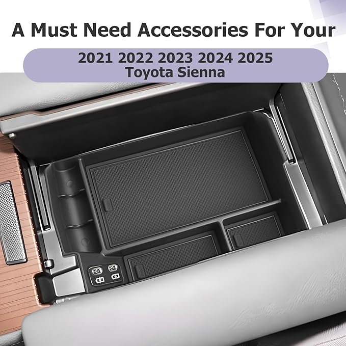 LUWU 2025 2026 Sienna Center Console Organizer for 2021 2022 2023 2024 2025 2026 Sienna Accessories Armrest Console Storage Box Insert Tray ABS Material Black