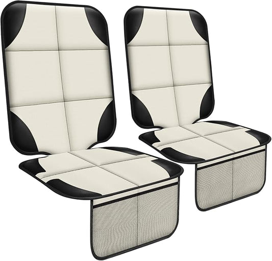 Car Seat Protector 1 Pack Car Seat Cushion Mat Thickest Padding,Waterproof 600D Fabric Car Seat Covers for Non-Slip Backing Mesh Pockets for Baby and Pet (Beige, 2 Pcs)