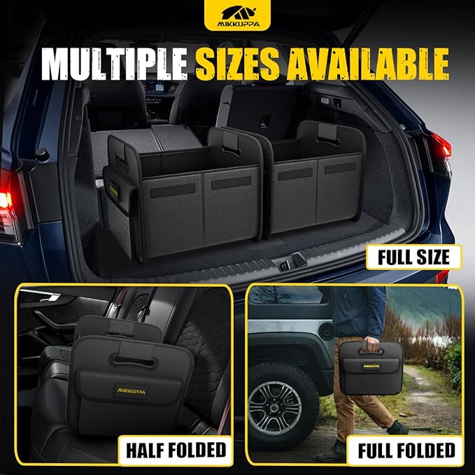 MIKKUPPA Car Trunk Organizer - Split Design Collapsible Small Trunk Organizer for Groceries, Car Storage Organizers for SUV Auto Truck Van with Non Slip Bottom (Black, 2Pack)