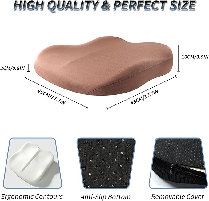 Wedge Car Seat Cushions for Driving, Adult Booster Seat Cushion for Car Truck Driver, Memory Foam Butt Cushion for Office Chair Wheelchair Home, Cloth Brown