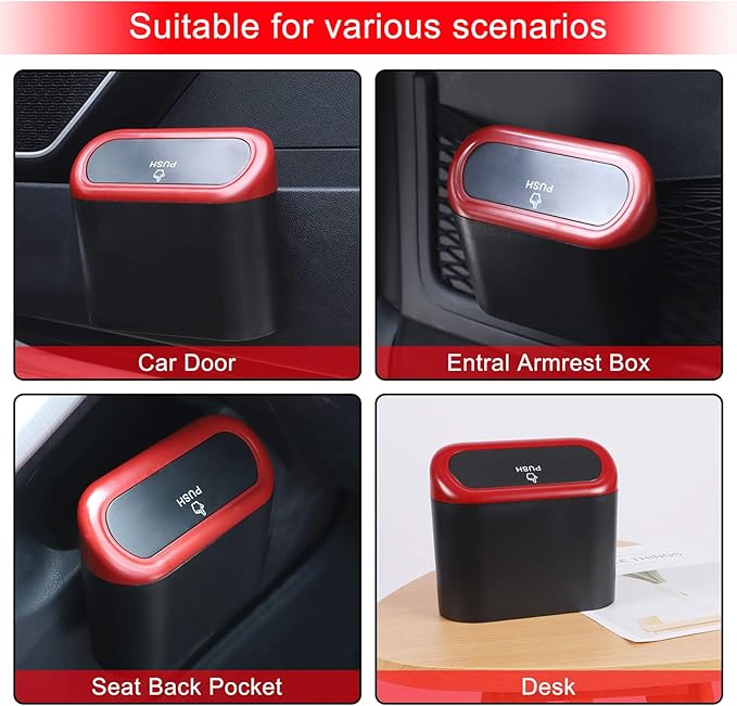 Accmor Car Trash Can with Lid, 2 Packs Mini Vehicle Trash Bin Car Dustbin Garbage Organizer Holder with 2 Roll Trash Bag, Portable Hanging Leakproof Cars Storage Bag Container for Auto, SUV (Red)