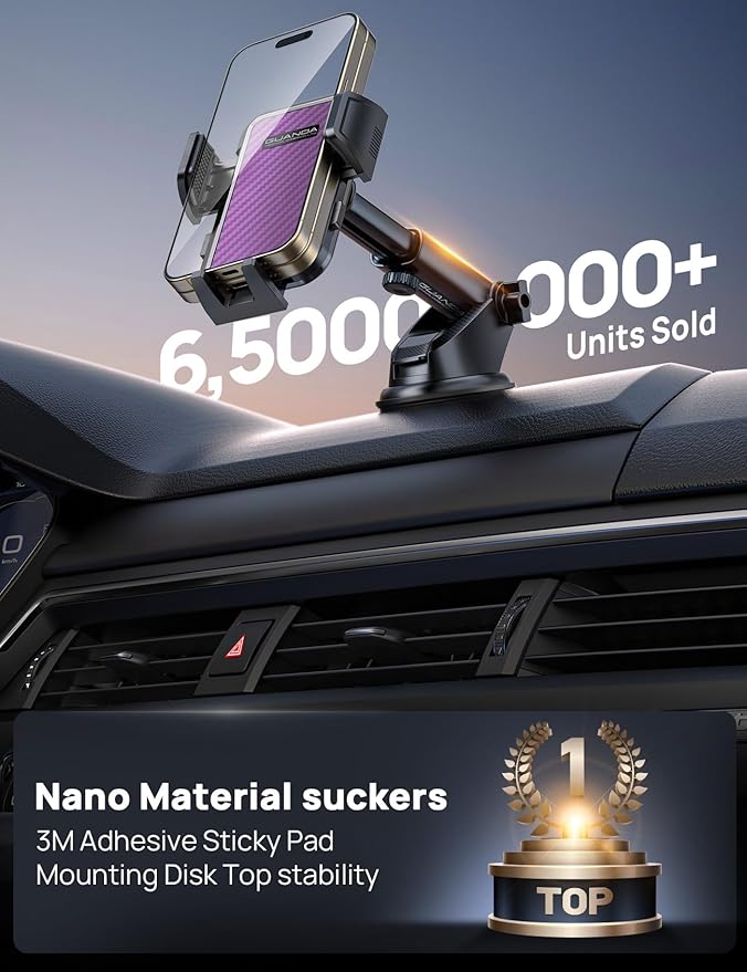 [2025 New] Dashboard Phone Holders for Your Car (+Vent Hook)[Military Grade Stable] Car Cell Phone Holder, Non-Slip Silicone Carbon Fiber Car Phone Mount, Rotatable Suction Cup for All Phone,Purple