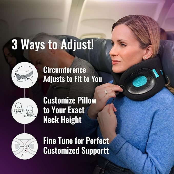 Cabeau Travel Pillow for Long Flights – Evolution X - Memory Foam Neck Support - Comfort On-The-Go for Airplane, Train, and Car (Turquoise) with Evolution X Travel Bag - Black