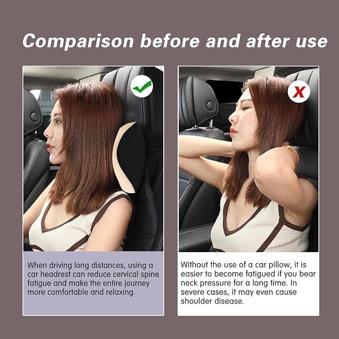 SPRFUFLY Make Restful Car Headrest Pillow, Car Pillow for Driving with Adjustable Strap, Breathable Removable Cover & Ergonomic Design - Softness Travel Car Neck Support Pillow(Beige, 1PC)