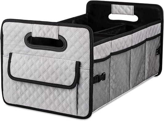 JiatuA Car Trunk Organizers and Storage for SUV, Collapsible Multi Compartment Container Box Adjustable Car Accessories for Women Men, Light Grey