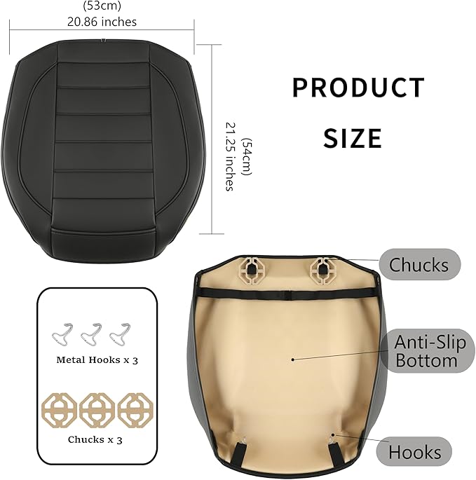 1 Pack Leather Front Car Seat Covers,Bottom Seat Covers for Cars,Driver Car Seat Cushion Cover,Luxury Seat Protectors,Waterproof,Full Wrap,for Most Vehicles,Sedan,Truck,SUV(Black)