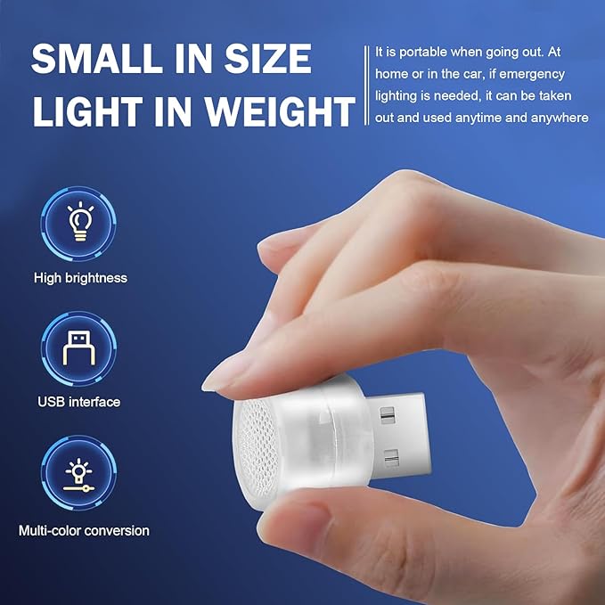 5 PCS USB LED Car Interior Atmosphere Lamp, Plug-in Mini USB Car Ambient Light, Round Portable Night Lights, Universal Vehicle Interior Accessories for Most Cars (Multicolored)