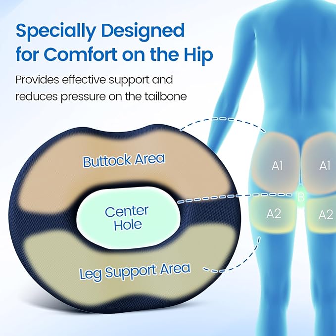 Donut Pillow Seat Cushion - Cooling Gel Floor Pillow, Memory Foam Floor Cushion for Office & Home, Car Seat, Hemorrhoids Pillow, Sciatica & Tailbone Pain Relief Chair Cushion, Blue-XL